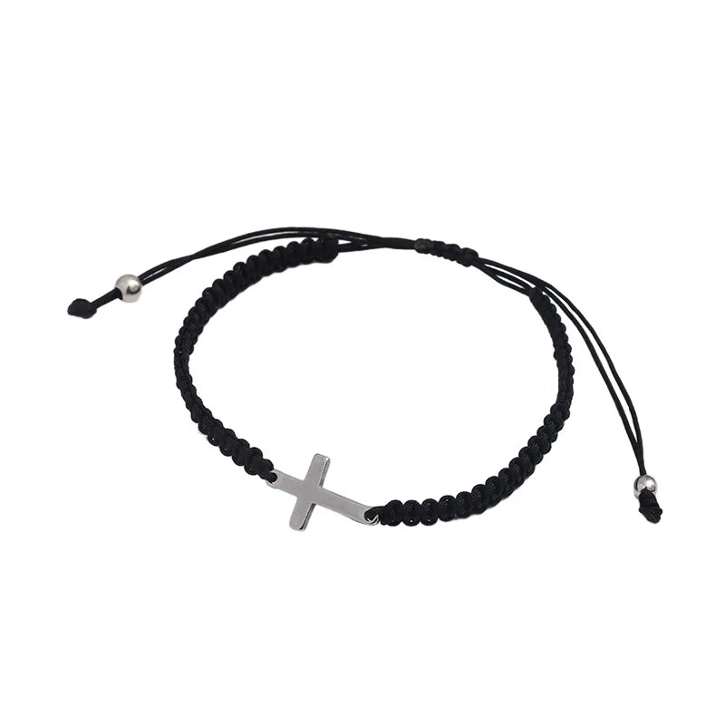 Unisex Simple Hand-Woven Stainless Steel Cross Couple Rope Bracelet Classic Fashion Charm Bracelets for Men and Women's