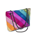 New Designer Women's PU Rainbow Handbag with Logo Color Blocking Splicing Chain Zipper Closure Two Handles/Crossbody Bag