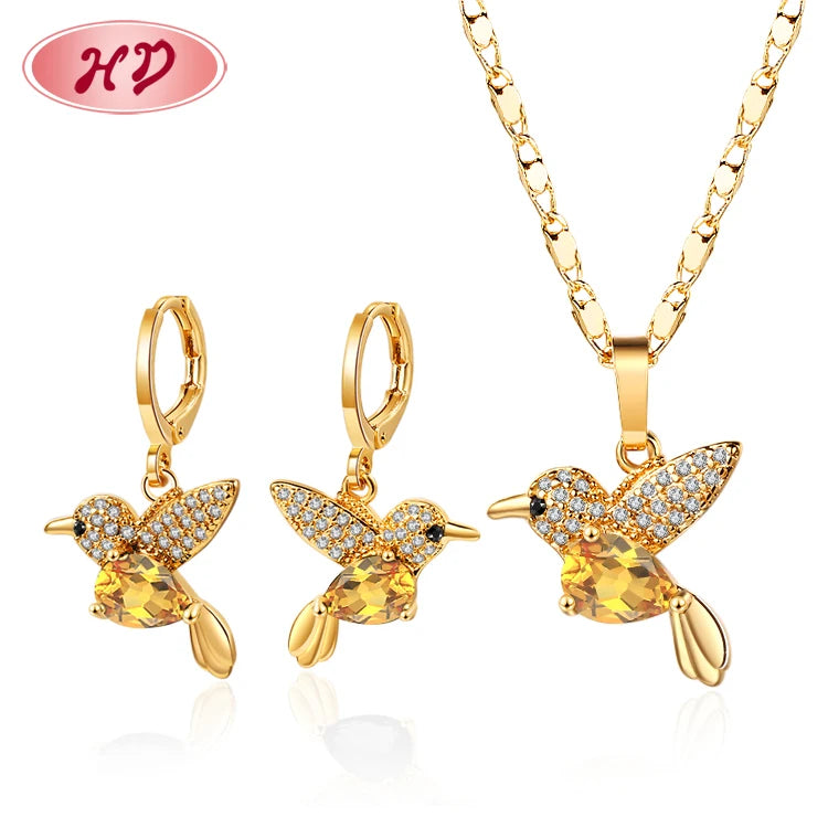 Drop Earrings Hummingbird Bird Cute Lovely Charms 18k Gold Plated for Women Girls American Diamond Jewellery Sets