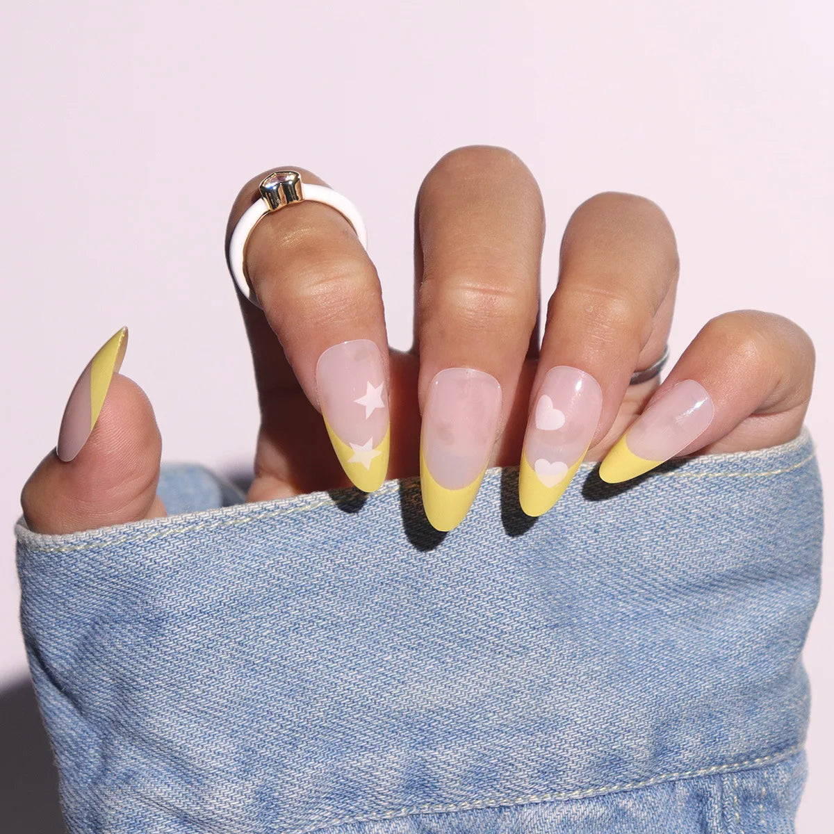 Wholesale 24pcs Almond French Pattern ABS False Nails Press-On Printed Finger Nails with Nail Glue Artificial Fingernails