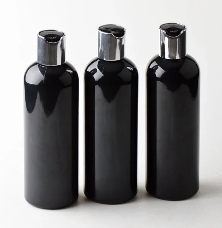 Cosmo PET Dispensing Bottle Skincare 120ml-250ml Black Body Lotion Bottle Disc Top Cap Plastic 500ml Capacity Oval Square Shape
