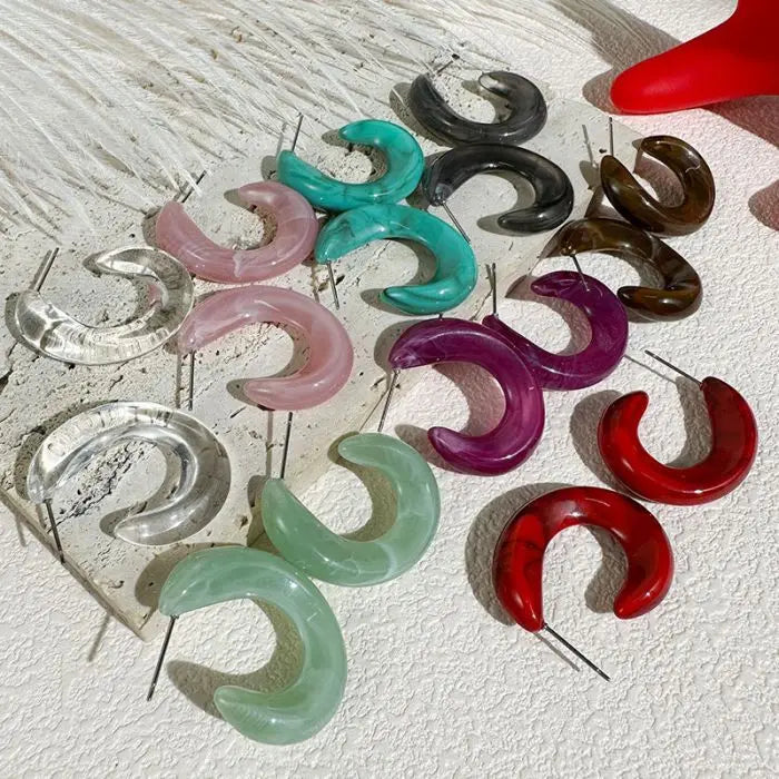Wholesale Summer Bohemian Colorful Acrylic Thick Hoop Earrings Women Acetate Earring Hoops Valentine Jewelry