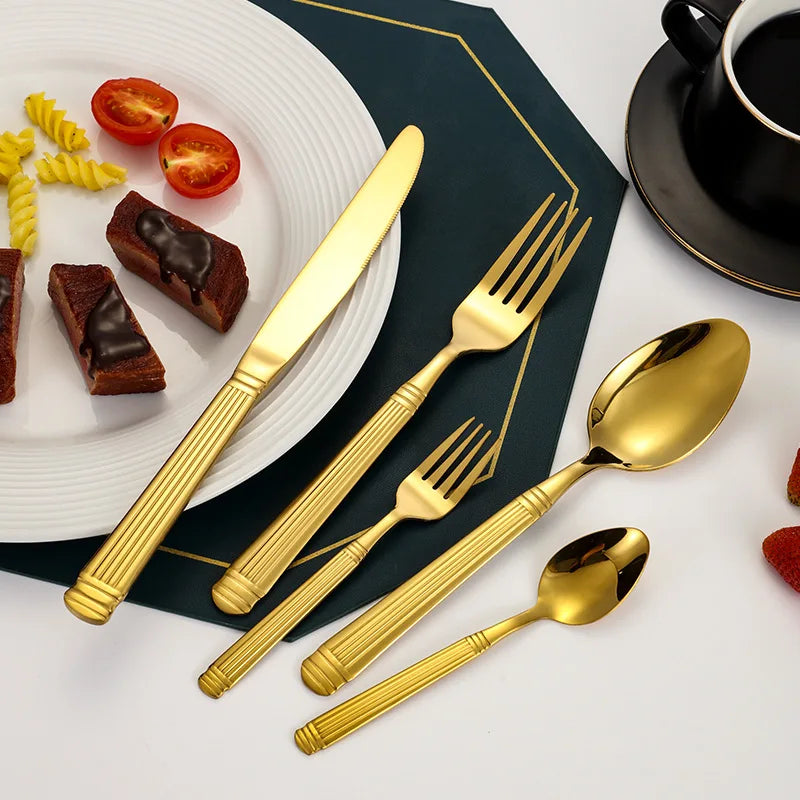 Western Cutlery Set Stainless Steel Roman Column Flatware Wedding Silverware Hotel Spoon Fork Knife