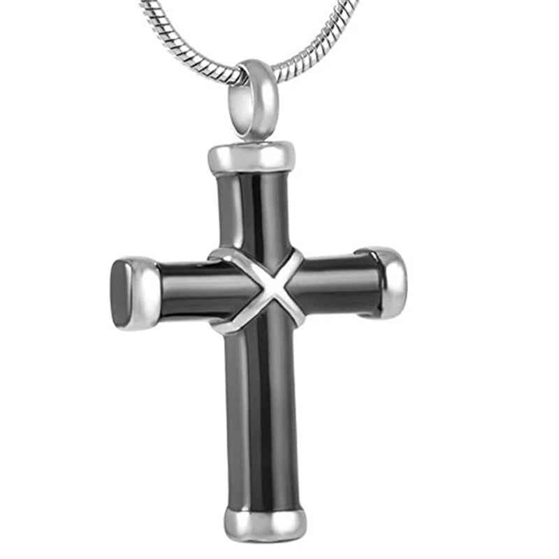 Black Urn Cross Pendant Cremation Ash Keepsake Ribbon Cross Necklace Memorial Stainless Steel Cremation Holder Pendant Urn Ashes