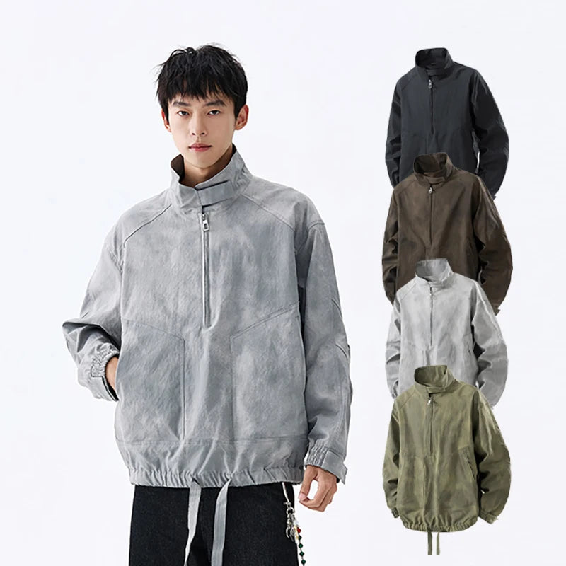 Men's Loose Design Custom Logo Pullover Sweatshirts With Half Zip-up Closure Plain Pullover Stand Collar Sweatshirts
