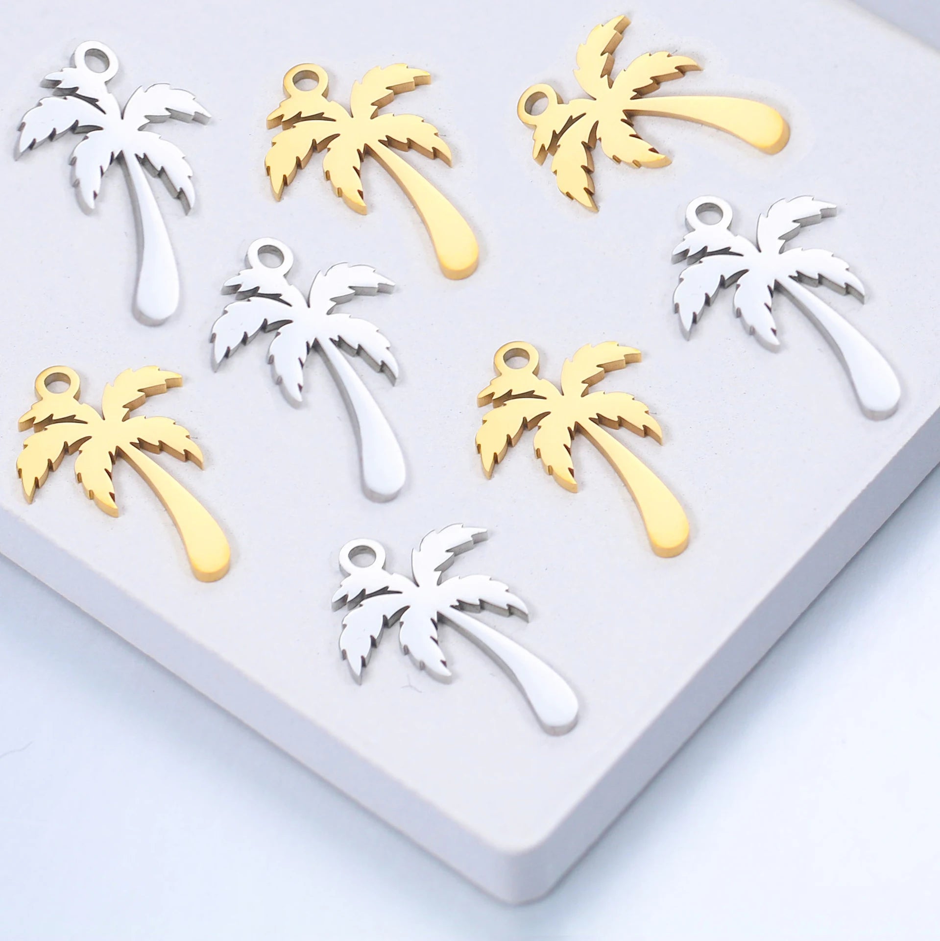 Dainty Custom Pendant Stainless Steel Blank Coconut Tree Pendants Palm Tree Charms Bohemian Jewelry Making DIY Accessories