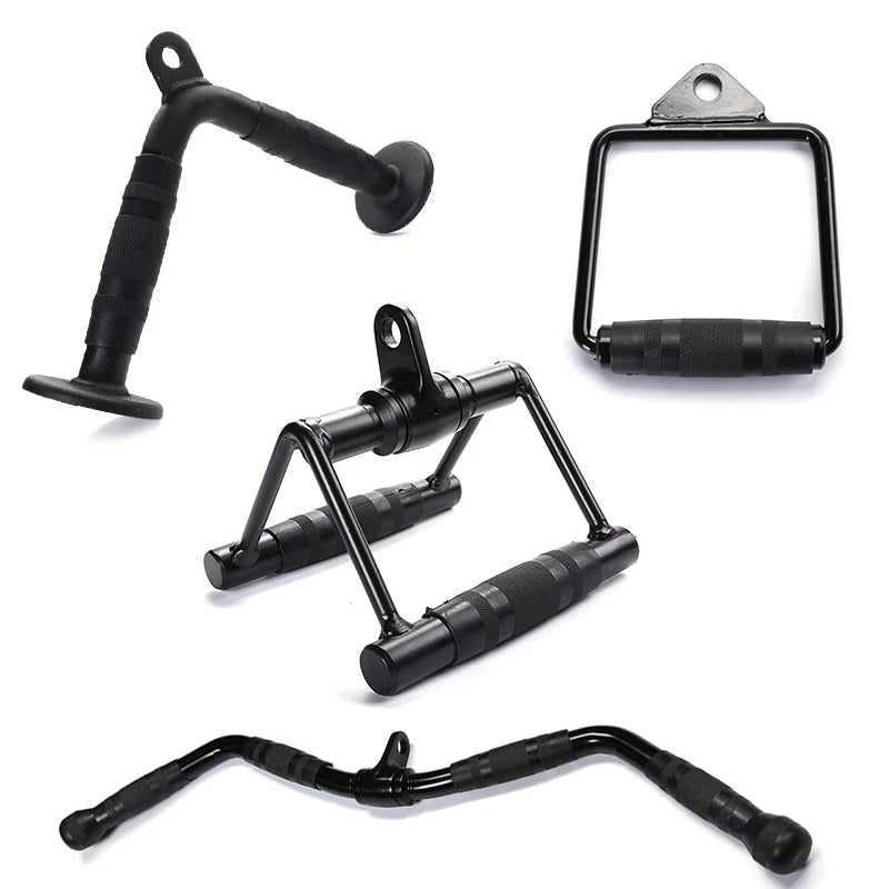 Steel Gym Cable Attachments Curl Bar V Shaped Double D Handles Lat Pull Down Weight Machine Accessories