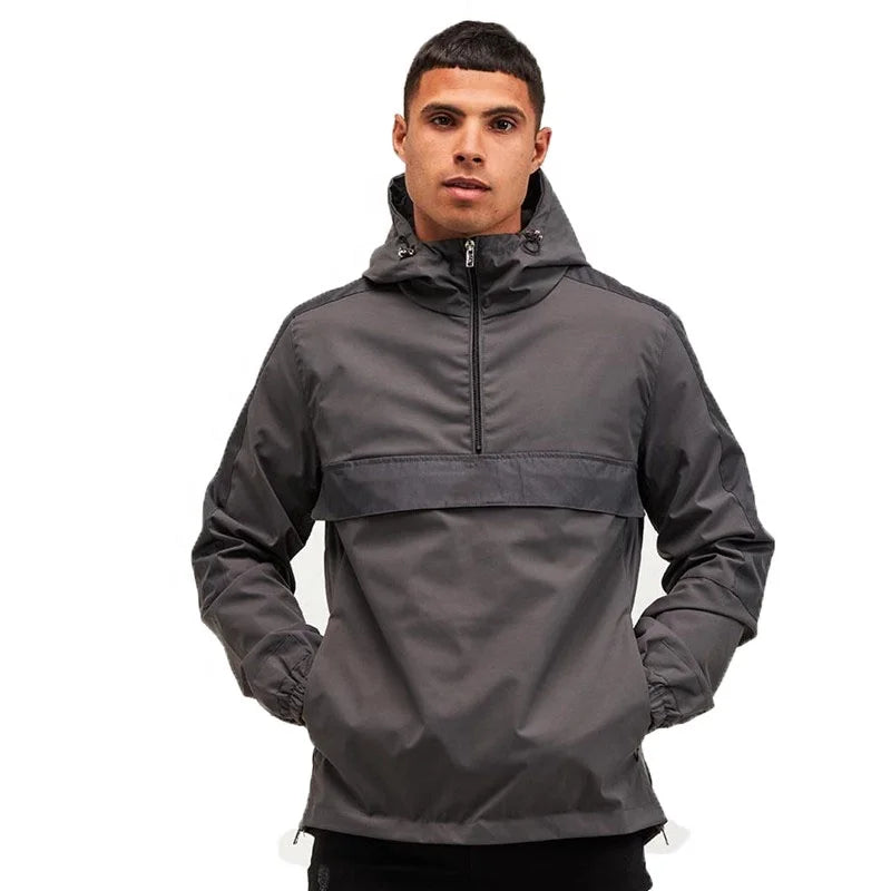 New Arrival Custom Blank Waterproof Pullover Men Jackets Nylon Workout Half Zip Windbreak Jackets