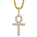 Women's Trendy 925 Sterling Silver Iced Out Moissanite Water-wave Chain Rope 18k Gold Plated Ankh Cross Pendant Charm Necklace