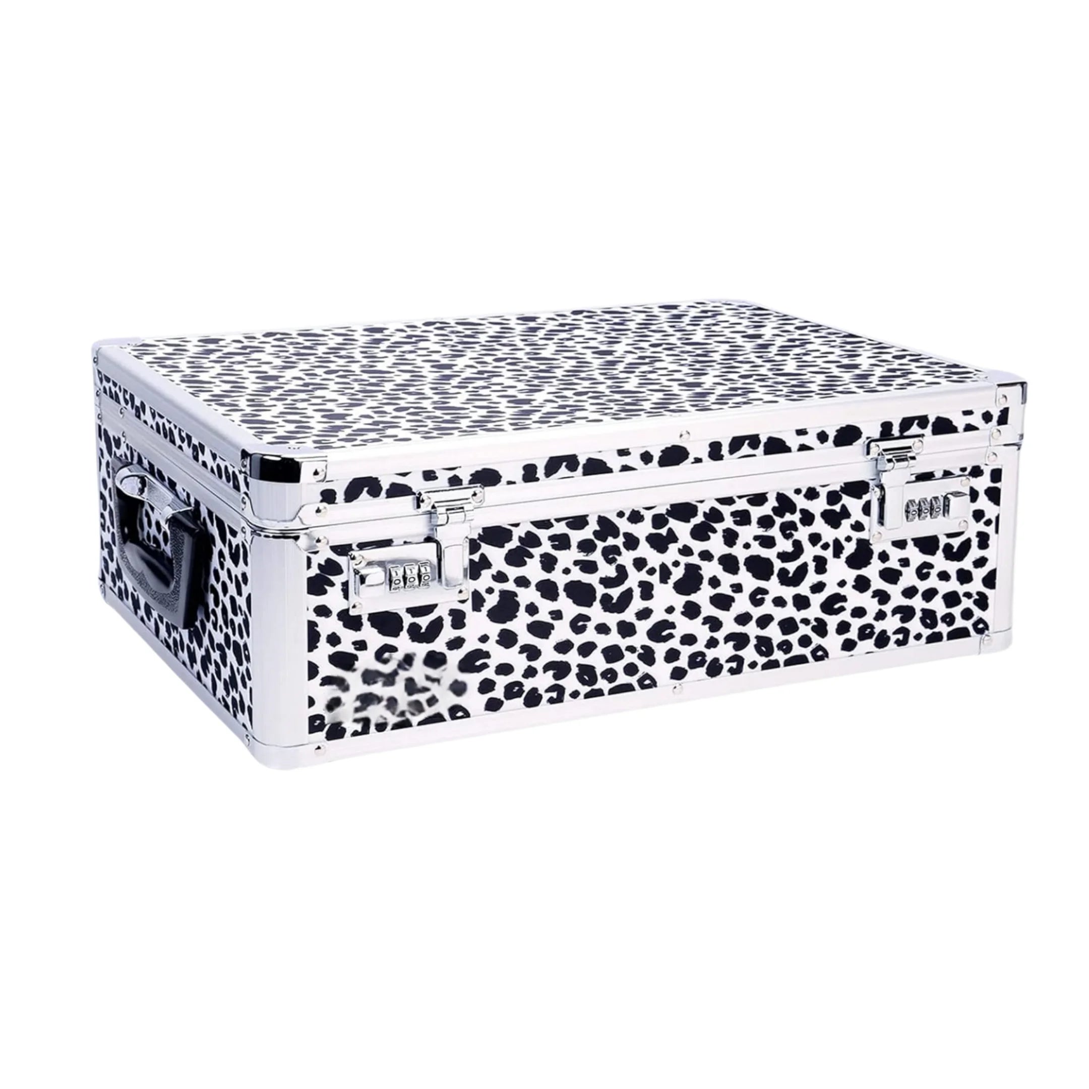 Dual Combination Lock Black & White Leopard Print Aluminum Dorm Storage Chest with OEM/ODM Support