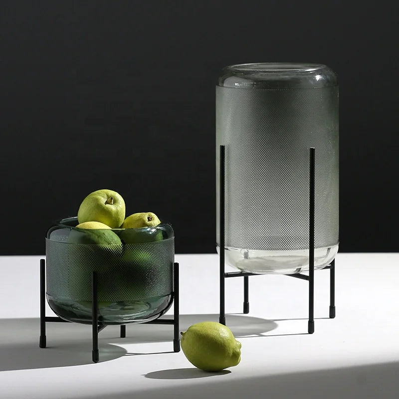 Drop Shipping Creative Compote Glass Furnishing Nordic Ironwork Bracket Green Straight Tube Hydroponic Table Glass Vase