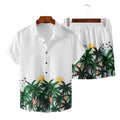 New Printed Men Hawaiian Sets Vacation Lapel Short Sleeve Shirt & Shorts Summer Fashion Streetwear Mens Suits 2 Pieces Set