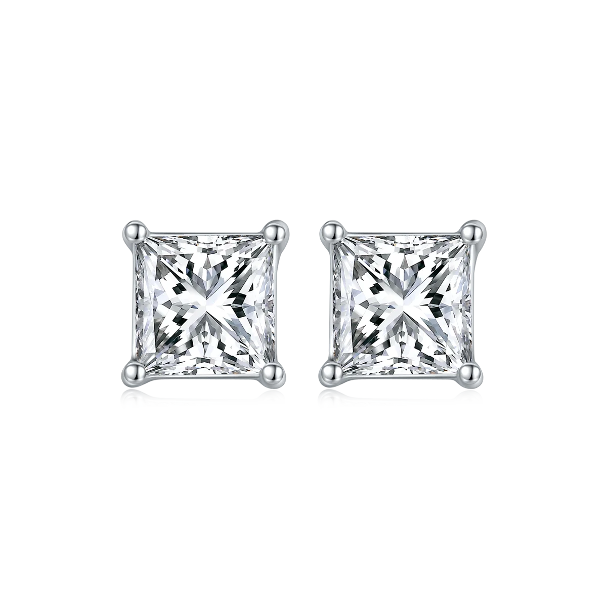 Silver 925 Original Princess Cut Diamond Test Past Total 1 Ct D Color Square Moissanite Stud Earrings Sparkling Gemstone Jewelry