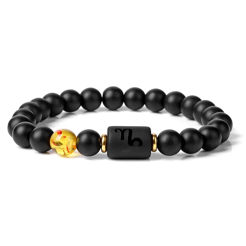 Men's Natural Agate Stone Beaded 12 Zodiac Sign Charm Bracelet  Signs Sagittarius Scorpio Libra Taurus Bracelet