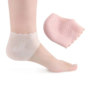 FASTLACES 2pcs Silicone Feet Care Socks Insoles Plantar Fasciitis Relief Moisturizing Gel Heel Protectors Washable White/Pink