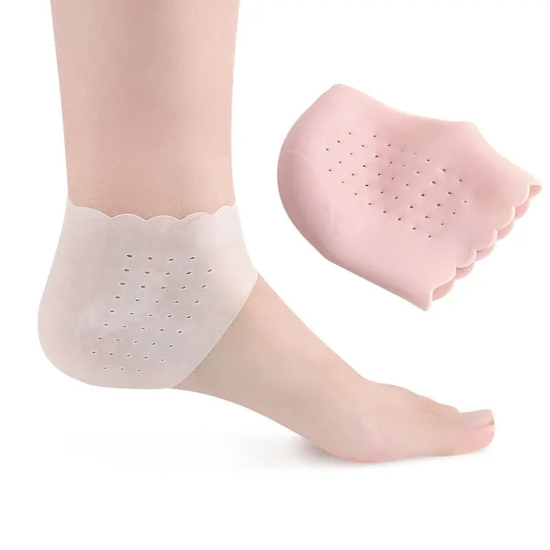 FASTLACES 2pcs Silicone Feet Care Socks Insoles Plantar Fasciitis Relief Moisturizing Gel Heel Protectors Washable White/Pink