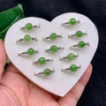 Women Girls Luxury S925 Sterling Silver Natural Nephrite Jade Round Light Green Jade Ring
