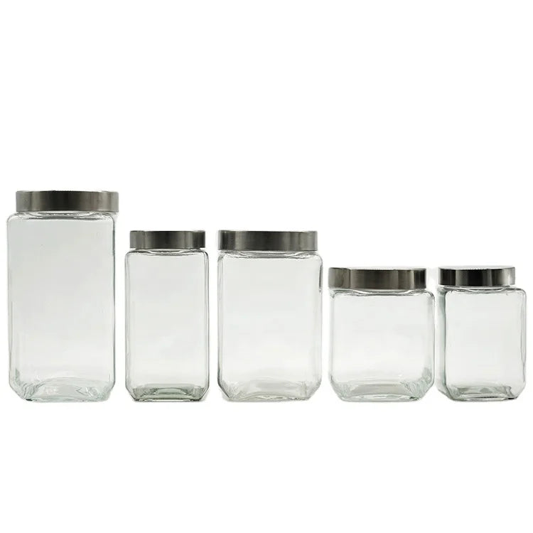 New Shape Large Clear Round Square Glass Canning Jars with Silver Lid for Food Storage and Preservation for Jelly