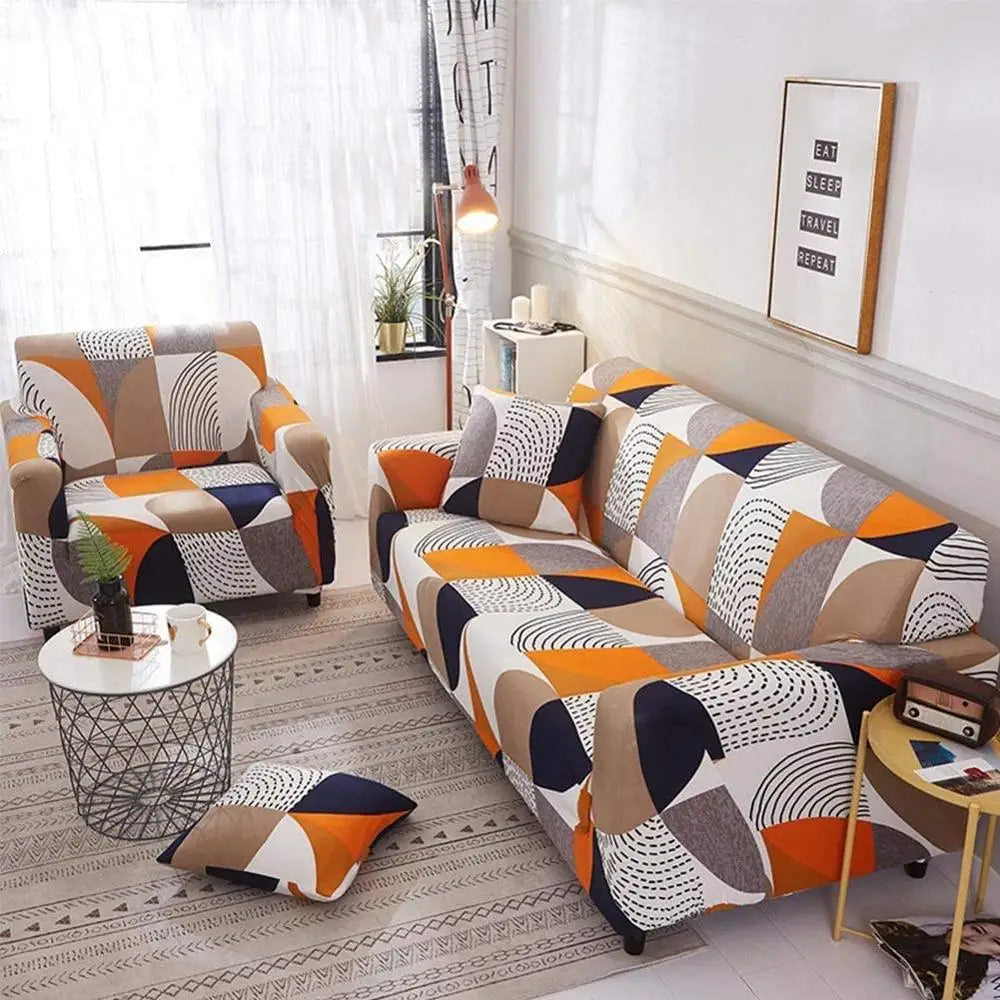 Reador Retailer Universal 7 Seater Stretchable Striped Printed European Style Polyester/Spandex Sectional Sofa Covers for Home