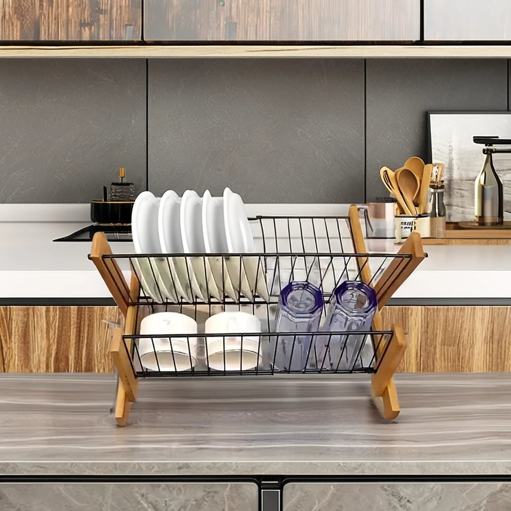 Modern Sustainable Stainless Steel Baby Bottle Drying Rack Bamboo Bowl Rack Multifunction Home Storage Organization Holder