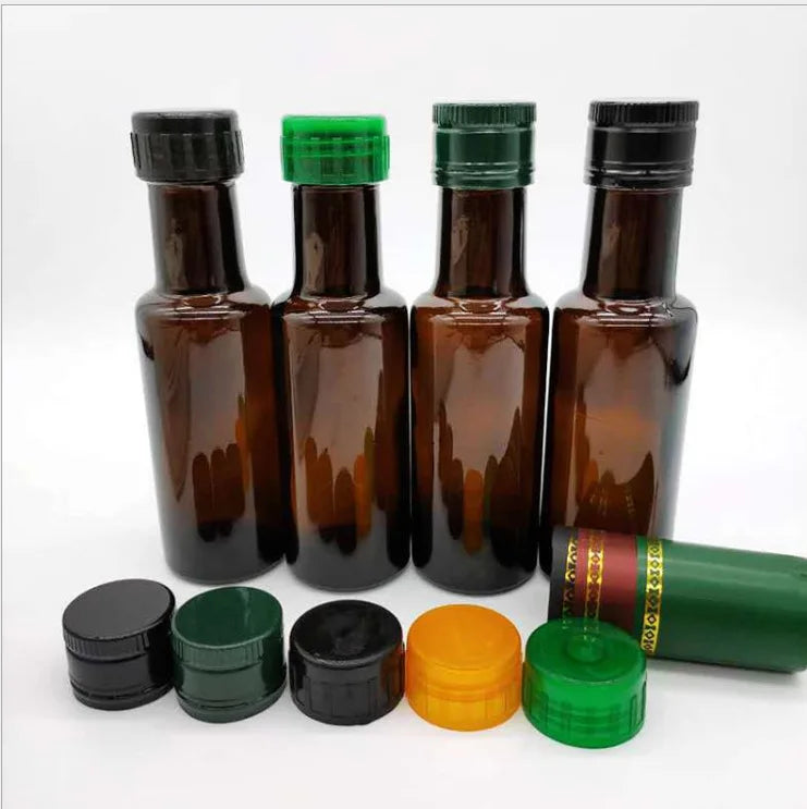 Mini Antique Brown Shade-light Roller Square Glass Olive Oil Bottle Dispenser 100ml Custom Screw Cap Capsule Available