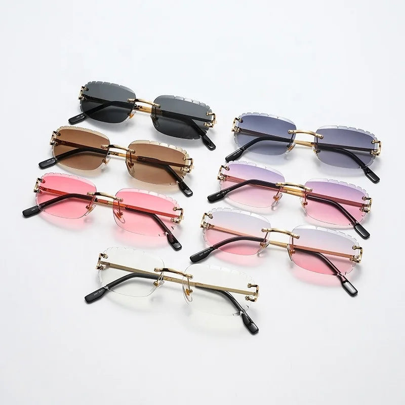 Fashion Trendy Frameless Square Frame Sunglasses Frameless Cut-Edge Rimless Square Small Rectangle Sunglasses