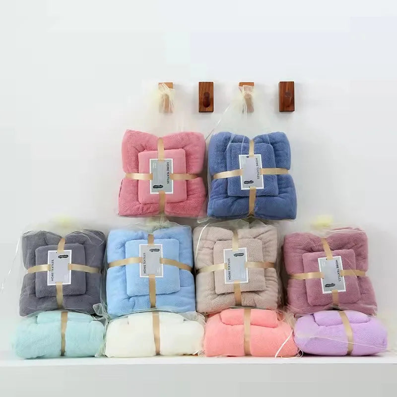 Wholesale Soft Coral Fleece Face Bath Towel Sets Custom Bathroom Bath Towels Quick-Dry Microfiber Cheap Water Absorbent