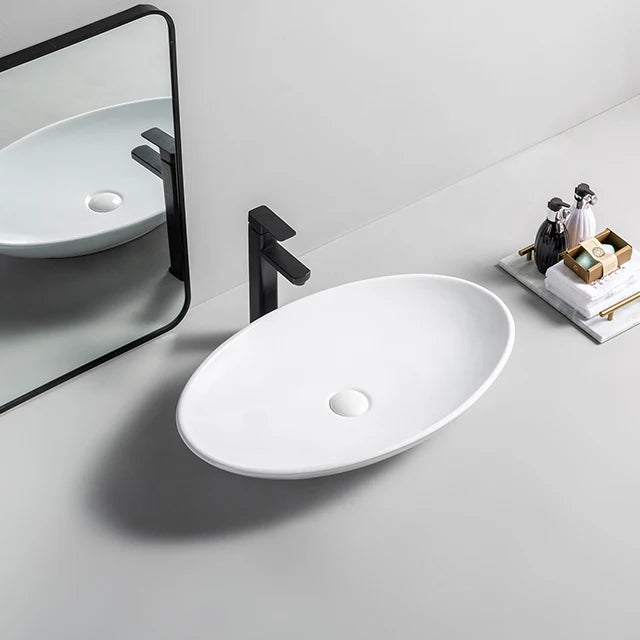 Custom Logo 27 Inch White Ceramic Hand Wash Basin Waschbecken Keramik Above Counter Oval Shape Bathroom Sink