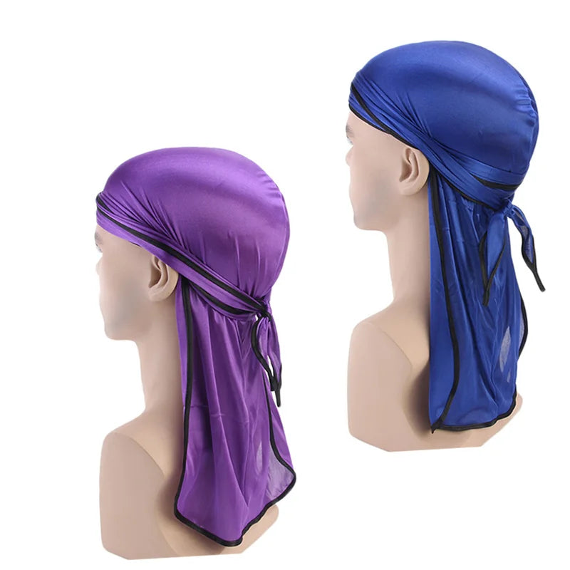 2pcs Durag Extra Long Tail Wide Straps Headwrap 360 Waves Soft Du Rag Satin Silky Durag TJM-05A