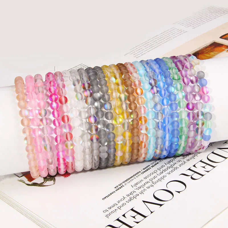 Multi Colors Matte Mystic Aura Quartz Beaded Bracelet Crystal Beads for Jewelry Making 6mm 8mm 10mm