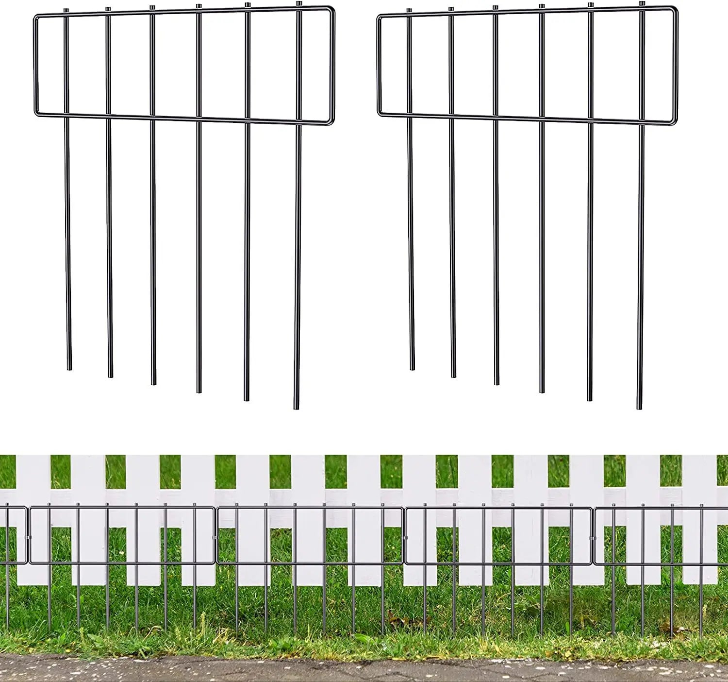 W9 Outdoor Yard Animal Barrier Fence Frame No Dig Rustproof Metal Defense for Dogs & Rabbits Iron Black Metal Wall Garden Fence