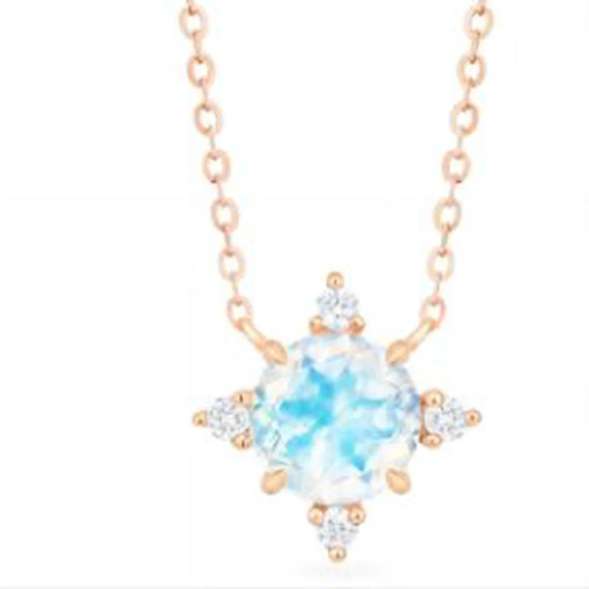 925 Sterling Silver Round Cut Birthstone Jewelry Sunburst Rainbow Moonstone Diamond Necklace