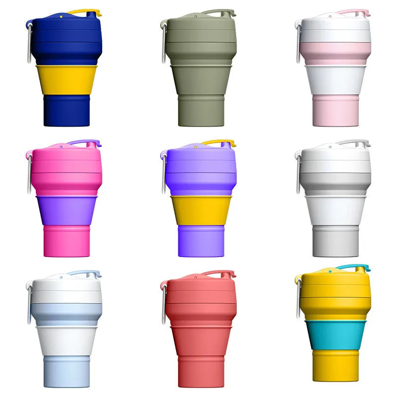 Factory Hot Sells Portable Folding Drinkware Creative Collapsible Silicone Water Juice Coffee Cups with Straw