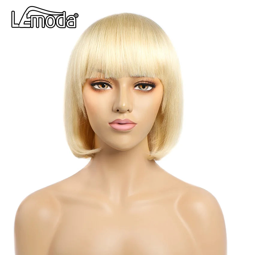 Wholesale 12inch 613 Honey Blonde Straight Front Wig 150% Density Fast Shipping Machine-made Bangs High-quality Human Hair Wig