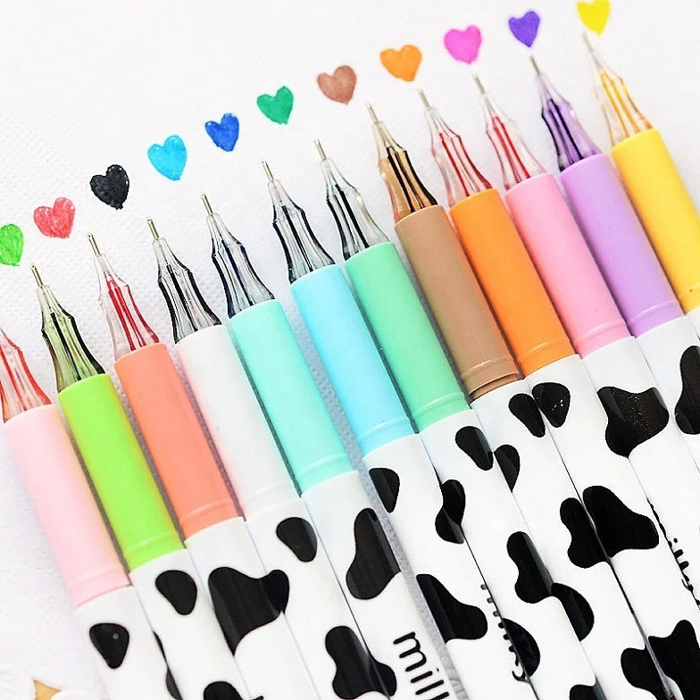 School Kids Drawing Cartoon Cute Milky Design Diamond Tip 12 Color Gel Pens Set