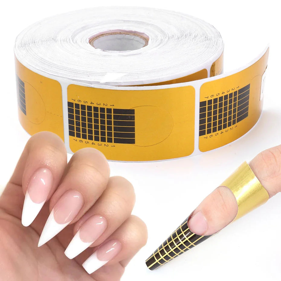 100pcs Acrylic Nail Art Forms Nail Extension UV Gel Polish French Stencils Guide Paper Nail Polish Extension Tool