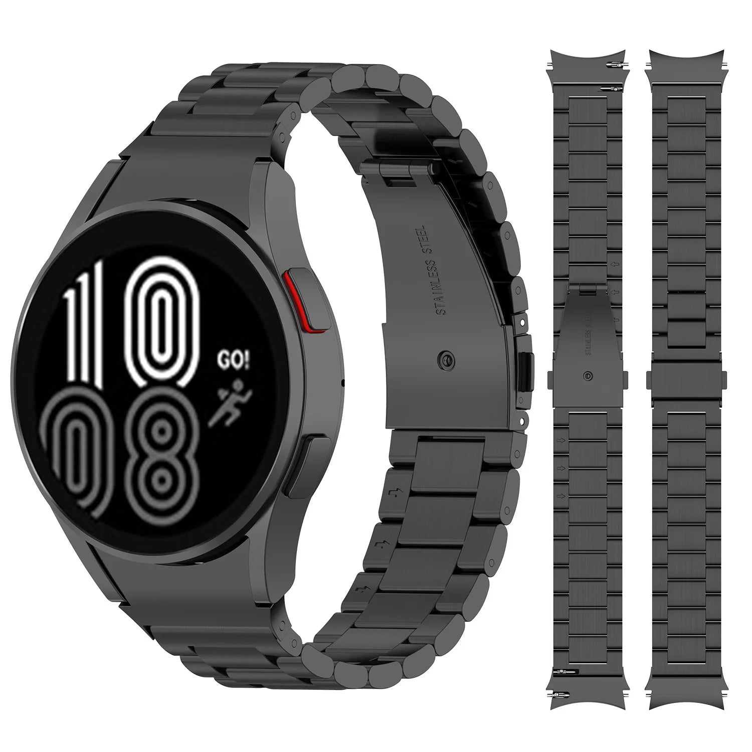 HY Luxury Stainless Steel Replacement Strap for for Watch 4 Series 46mm/44mm/42mm/40mm-2 Colors Laser Engraved Logo