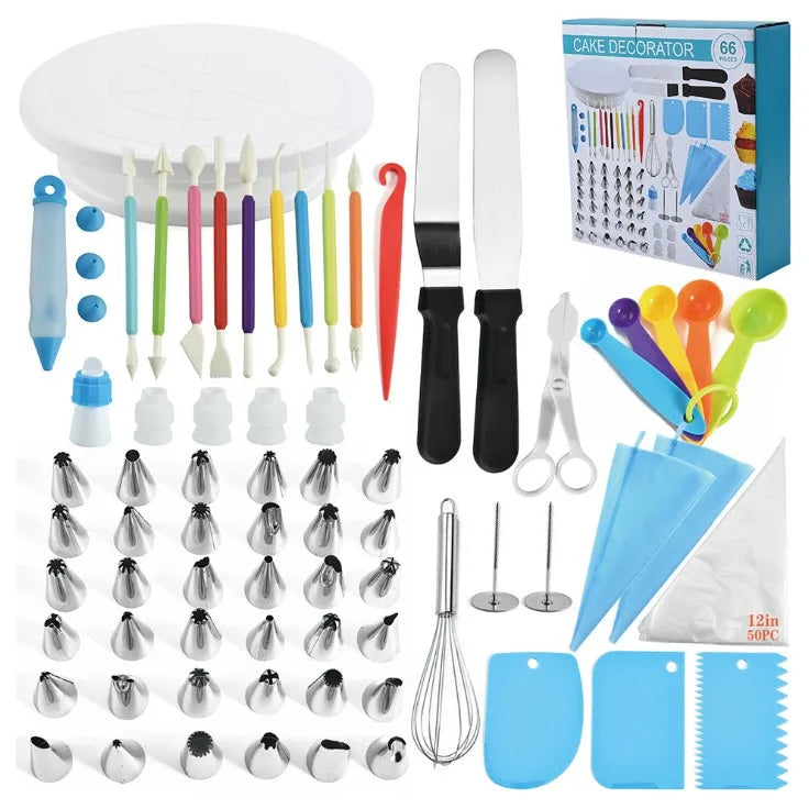 Baking Accessories 66pcs DIY Cake Decorating Tools Kit with Cake Rotating Turntable Muffin Cup Mold Nozzles Set for Pastry Tools
