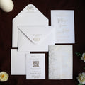 Elegant Textured Paper Wedding Invitation Set Gold Foil  Tri-fold Wrap and Envelope