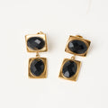 Hot Selling Fashionable Square Stainless Steel 18K Gold Black Crystal Retro Luxury Earrings