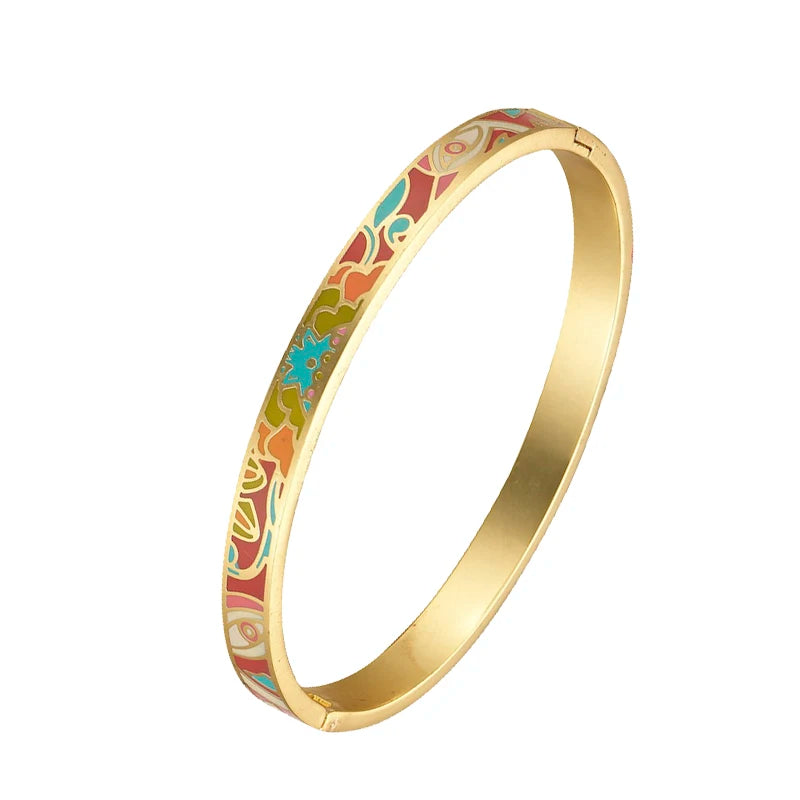 Vintage Gold Plated Geometric Enamel New Design Colorful Bracelet/Cuff Bangle Fashion Accessory