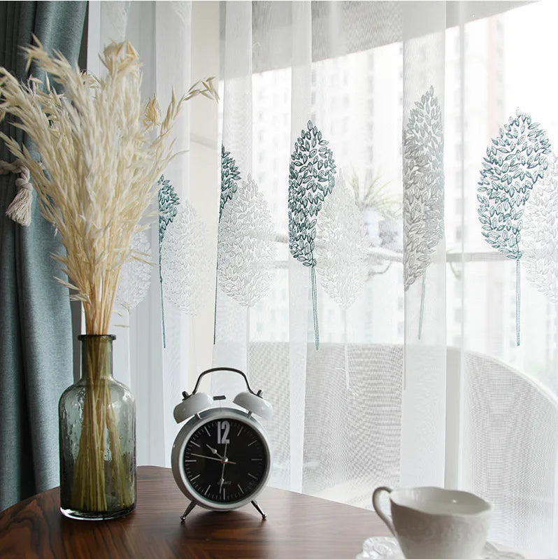 XinLan Modern Wholesale Feather Pattern Embroidery Tulle Curtain Living Room Bedroom Hotel Window Curtain