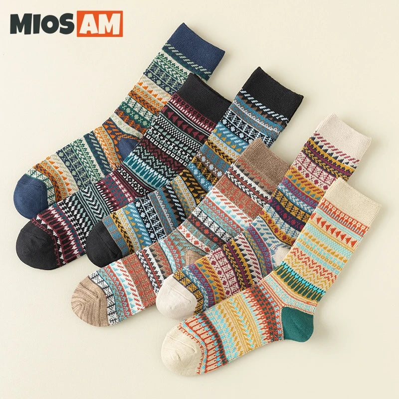 new arrive good quality 200N knitted long-staple cotton crew socks men's autumn casual breathable trendy ethnic style best socks