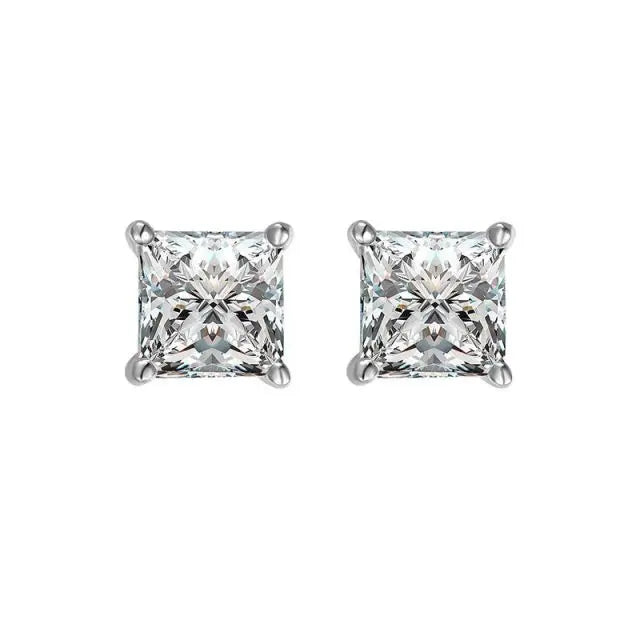 925 Sterling Silver Princess Cut Cubic Zirconia 5MM Screw Back Stud Earrings Trendy Wedding Party Engagement Gift for Women