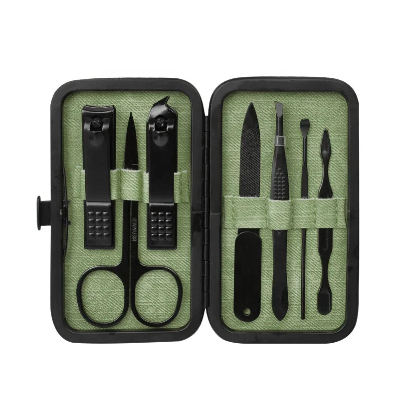 Manicure Set 7PCS Nail Clippers Set DIY Manicure Tools Tweezers Nail File Eyebrow Scissors Nail Care Tools Travel Case Kit