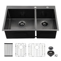 Top Mount Sink Drop-In Stainless Steel 2 Faucet Hole Double Bowls Wahdisher Kitchen Sink