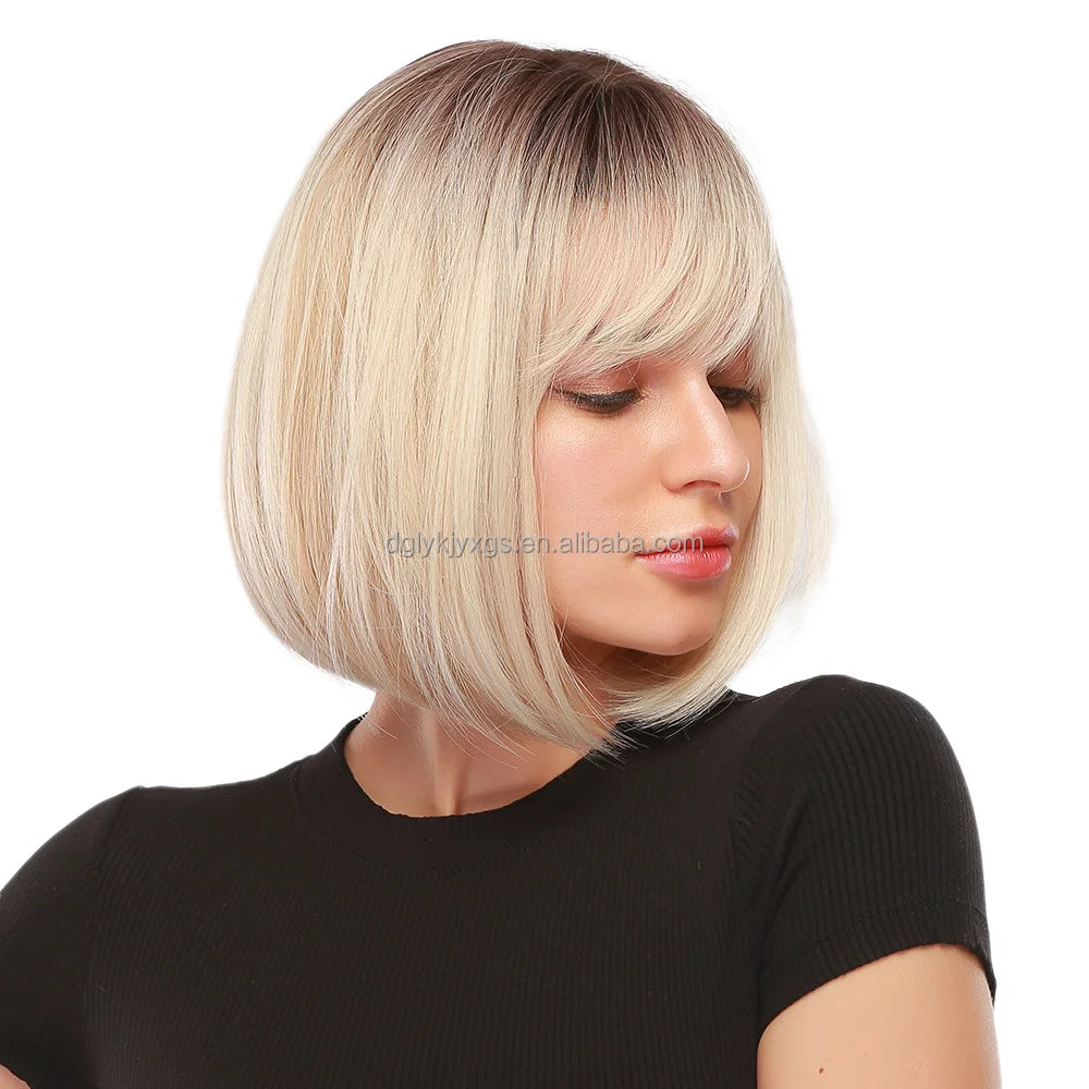 WH13 Short Wigs Straight Bob Fiber Hair Wigs for Women Full Machine Made Synthetic Hair Wig