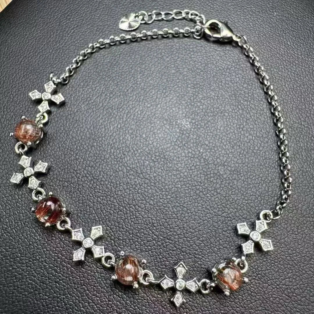 Natural Cooper Rutilated Quartz 925 Sterling Silver Plated Chain Bracelets for Crystal Healing