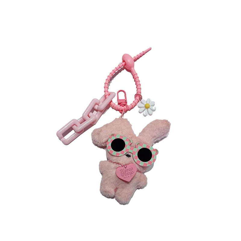 Cute love Plush Zodiac Rabbit Key Chain Cartoon Figure Small Daisy Creative Gift Bag Pendant