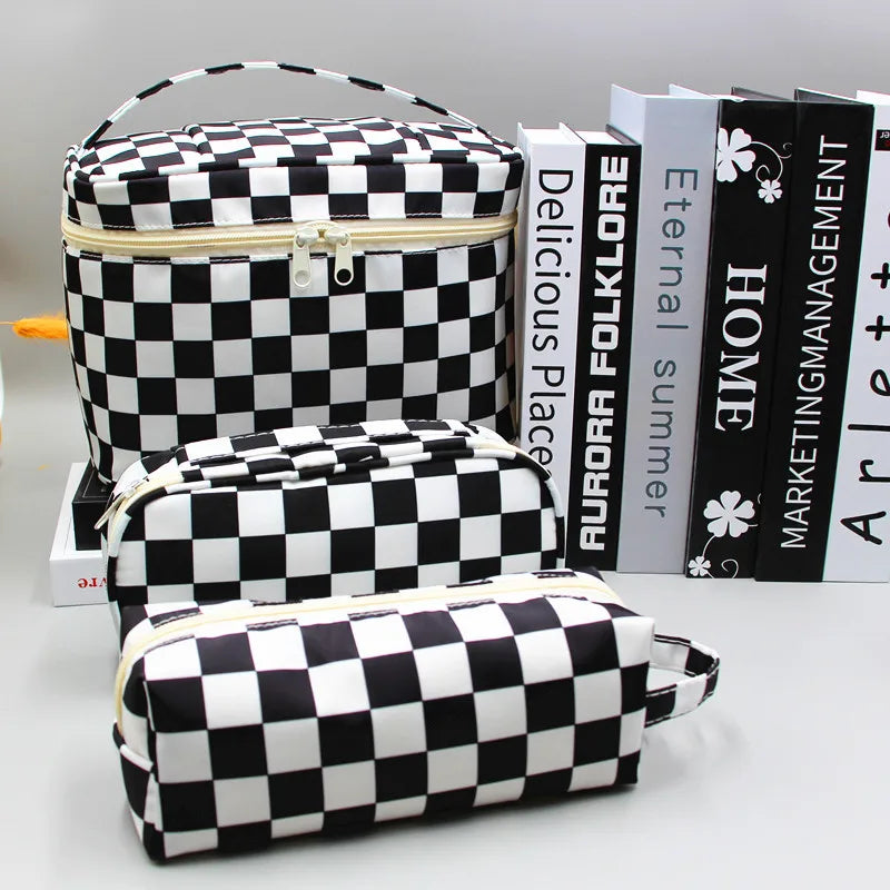 3 Size New Checkerboard Cosmetic Bag Retro Beauty Travel Makeup Bag Large Capacity Cosmetic Bag Custom Logo